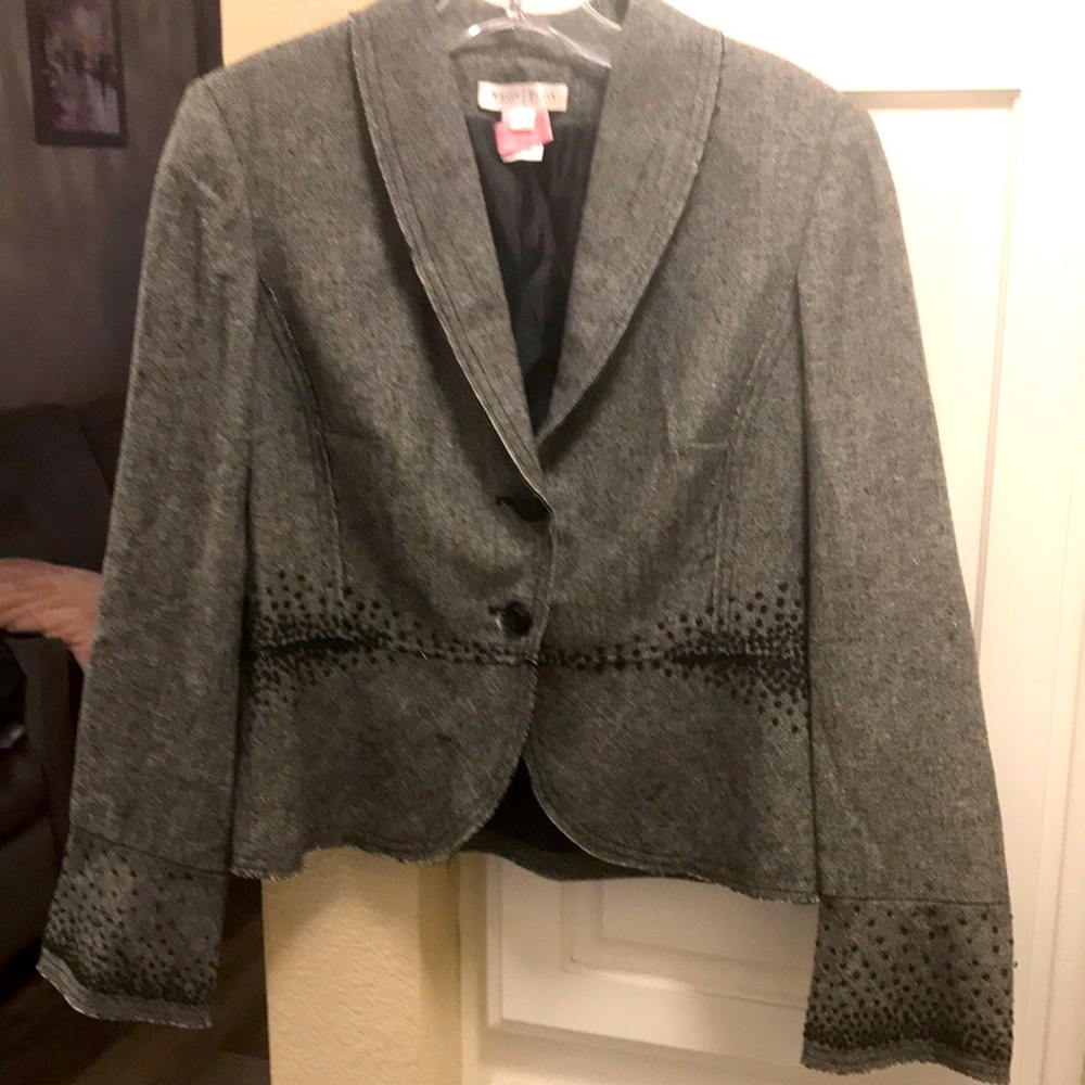 White House Black Market grey blazer with black beading